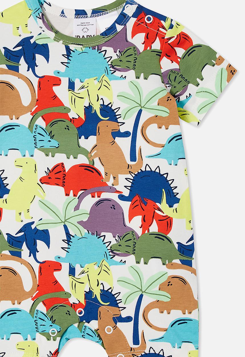 Cotton On - The short sleeve romper - vanilla/heaven blue dino dance