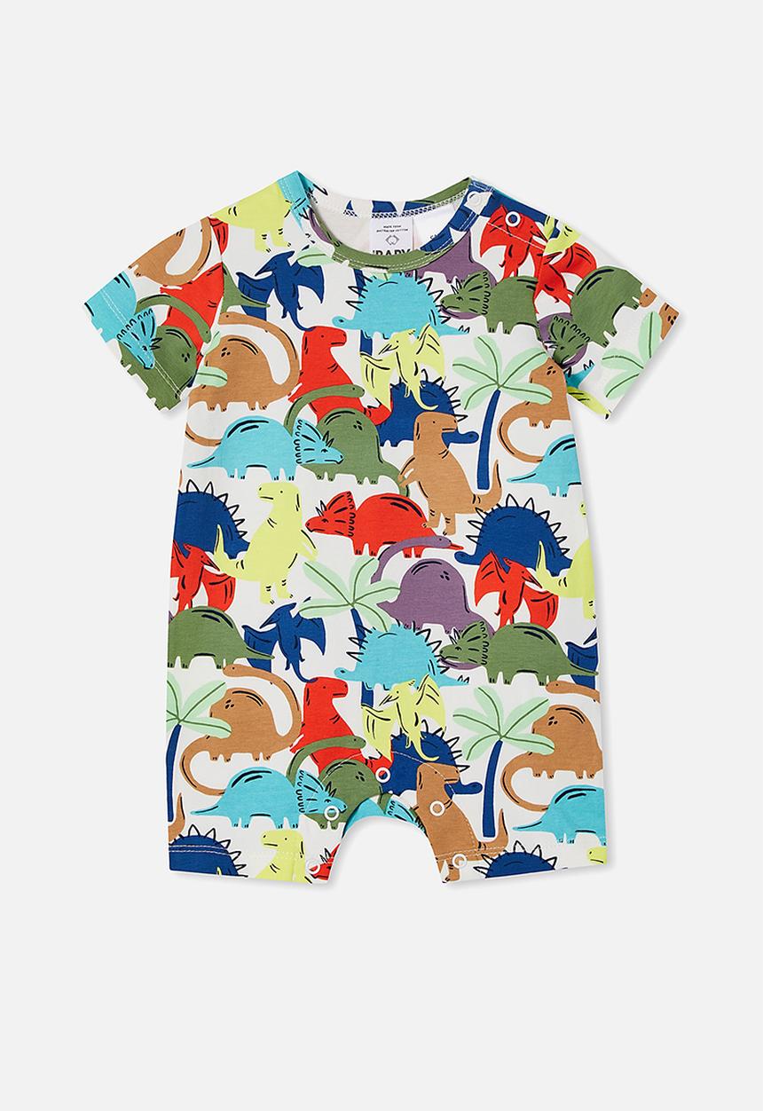 Cotton On - The short sleeve romper - vanilla/heaven blue dino dance