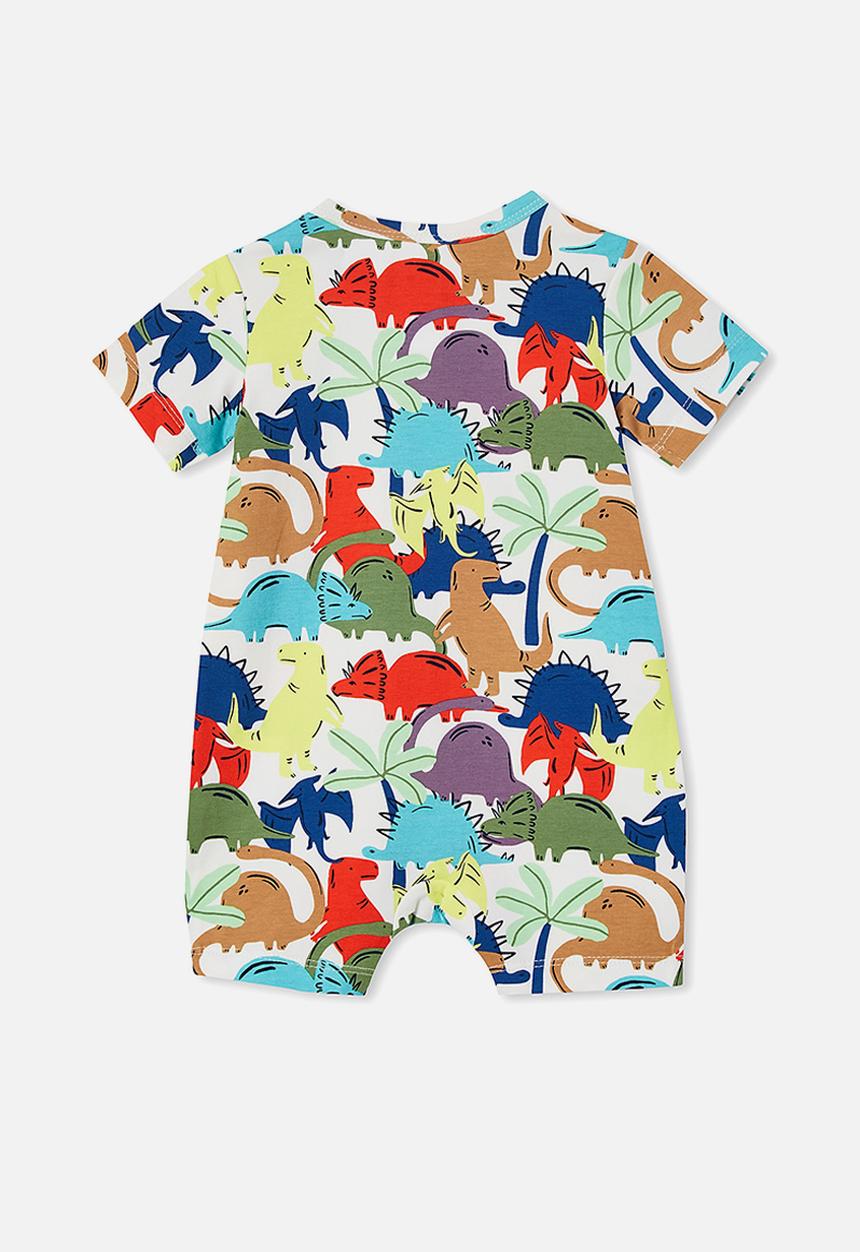 Cotton On - The short sleeve romper - vanilla/heaven blue dino dance