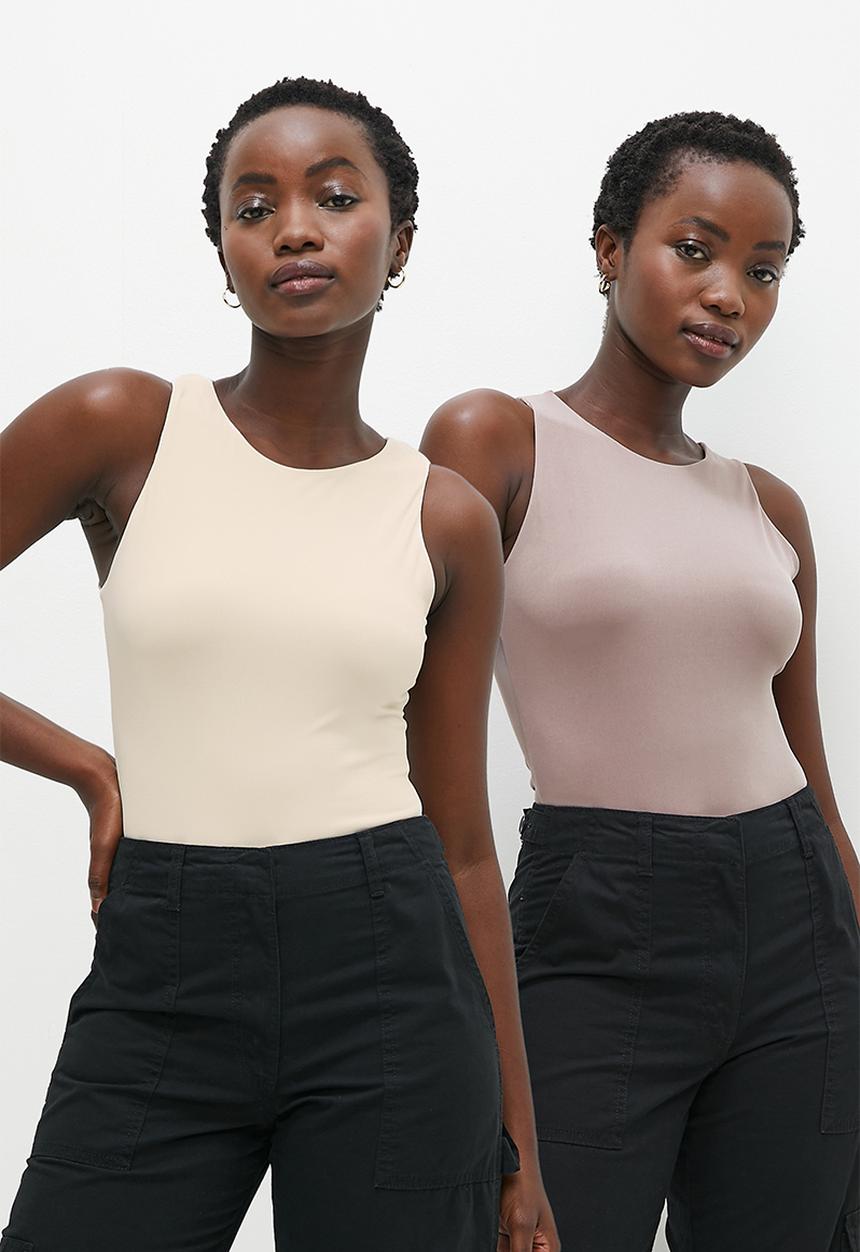 Superbalist - 2 Pack crew neck cutaway bodysuit - mocha & stone