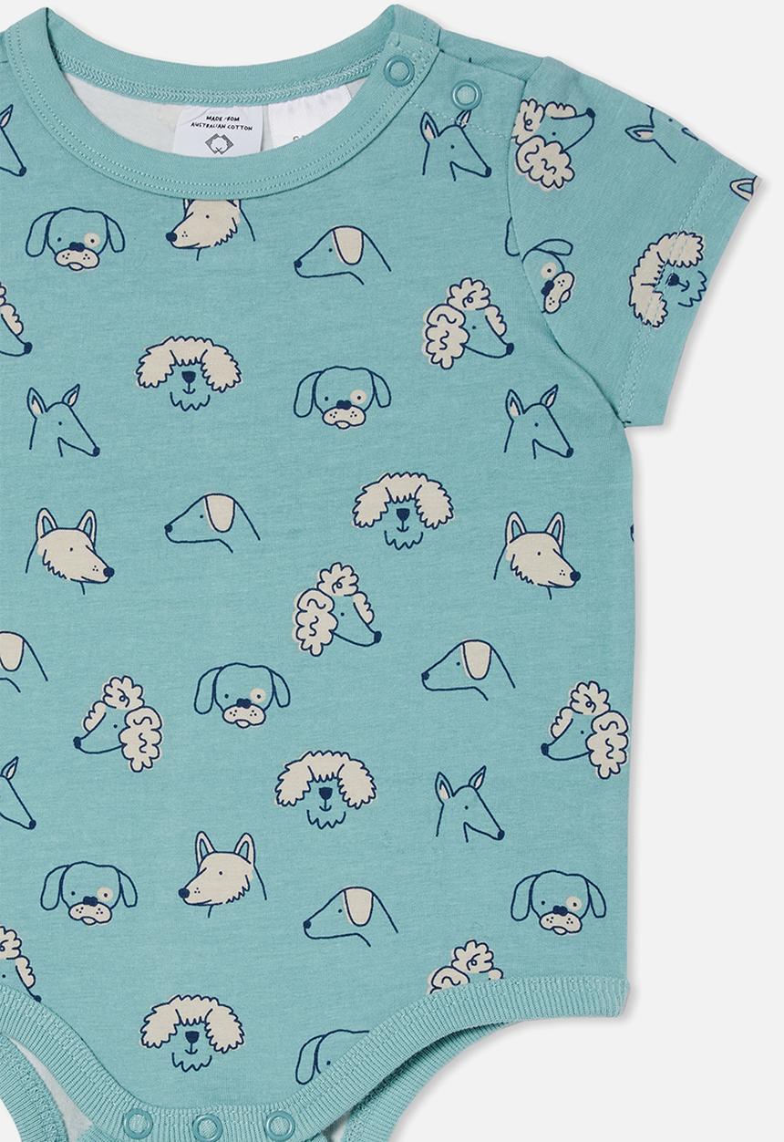 Cotton On - The short sleeve bubbysuit - rusty aqua/tiny wiggy pups