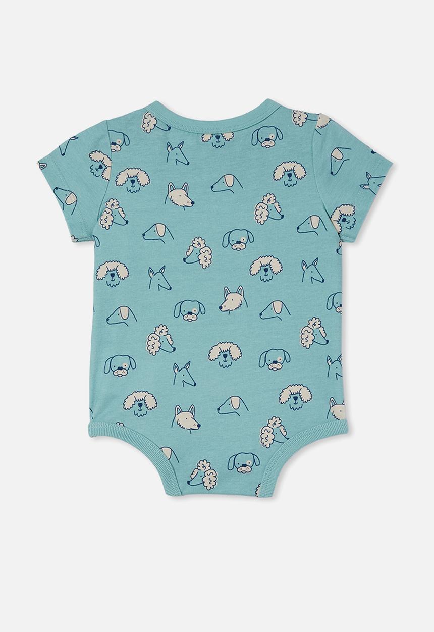 Cotton On - The short sleeve bubbysuit - rusty aqua/tiny wiggy pups