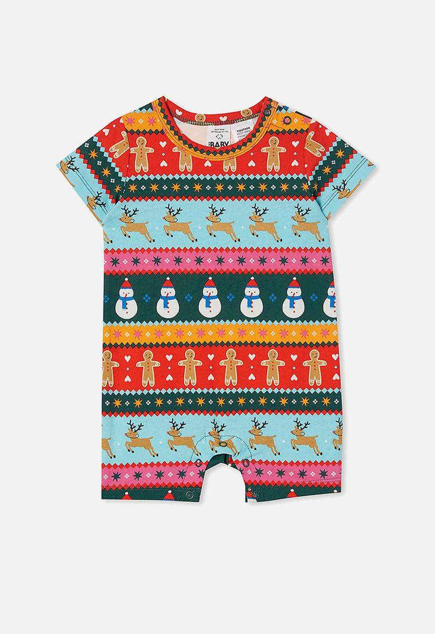 Cotton On - The short sleeve romper - multi/snowy fairisle