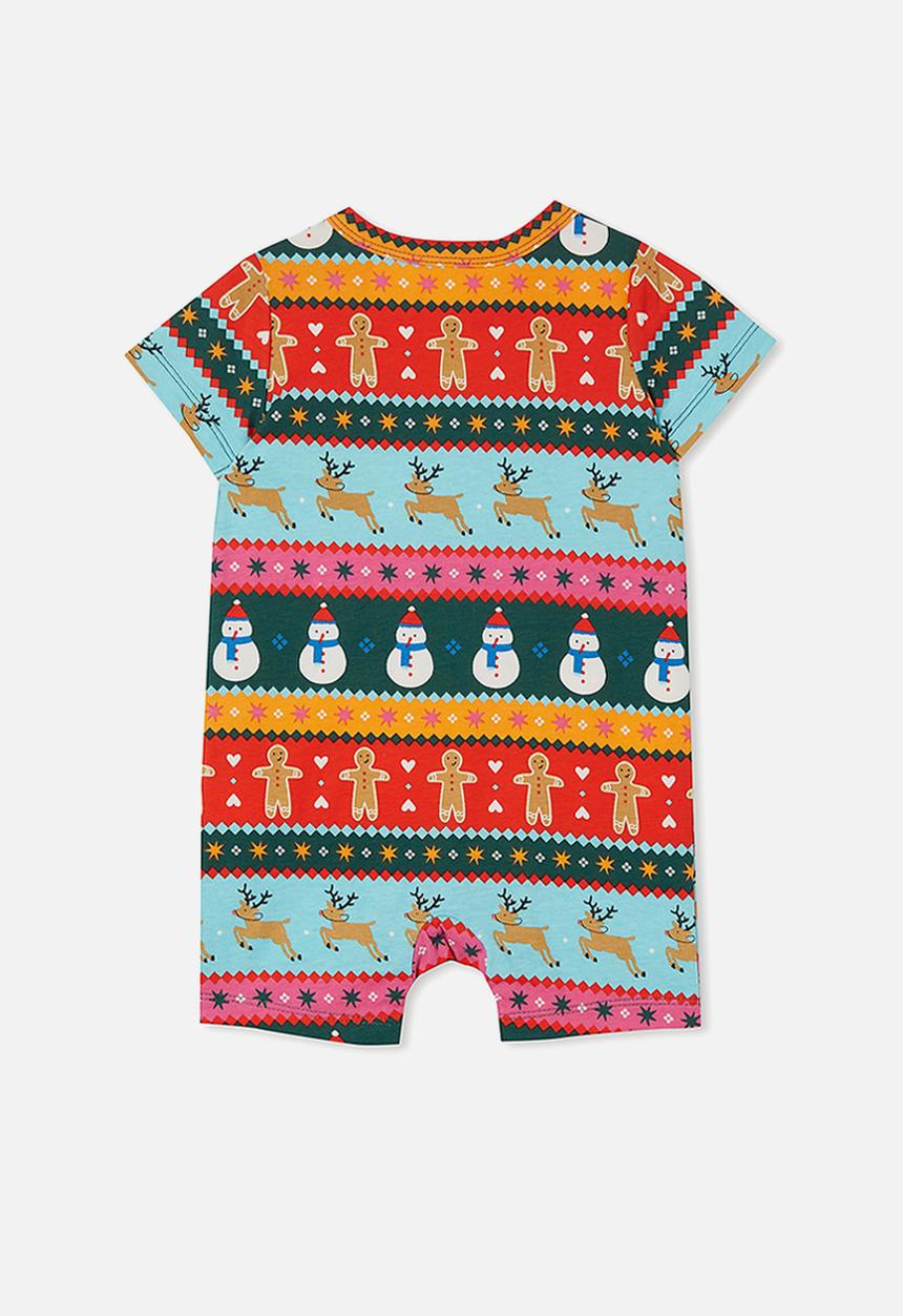 Cotton On - The short sleeve romper - multi/snowy fairisle