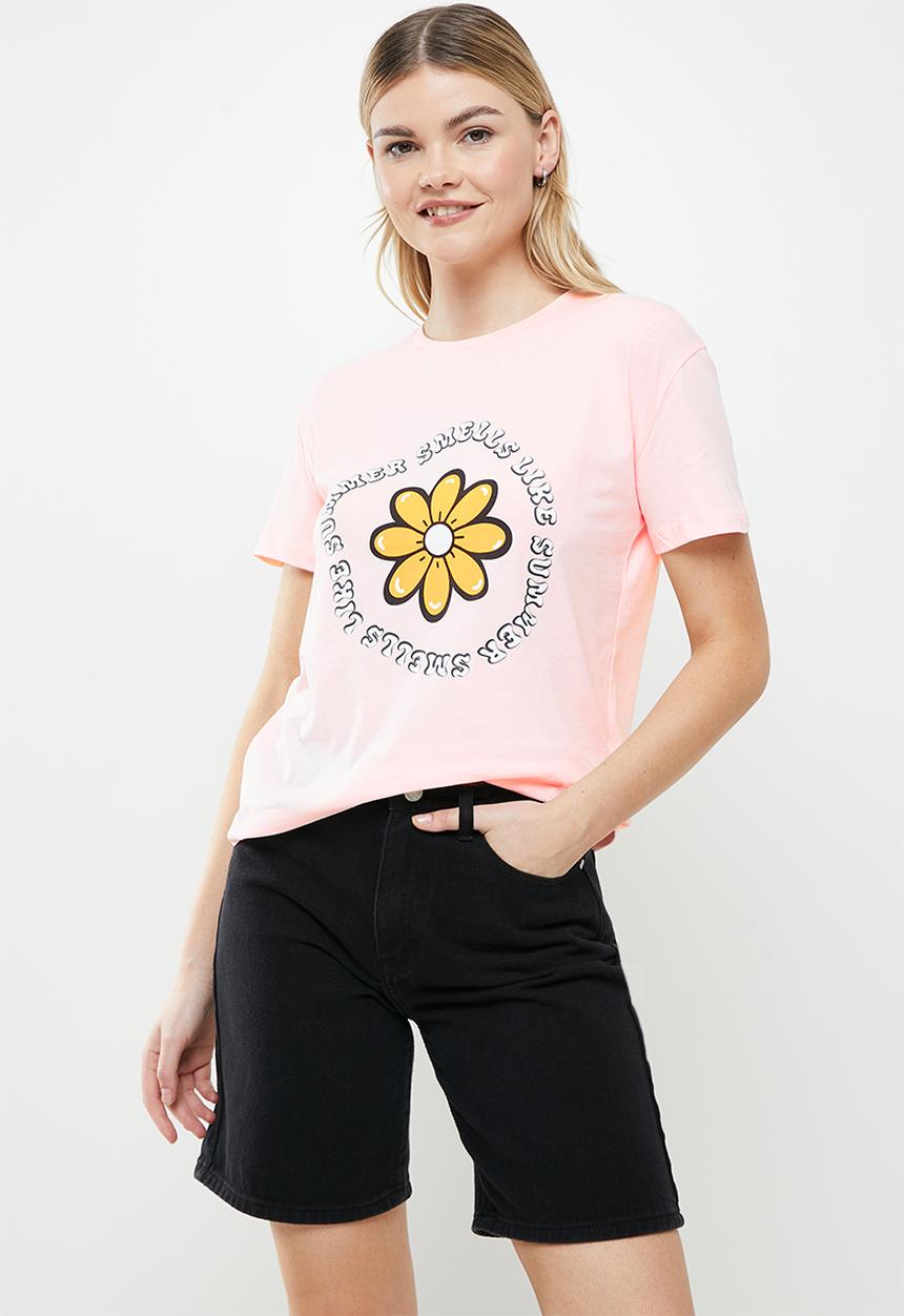 Trendyol - Printed semi-fitted T-shirt - light pink