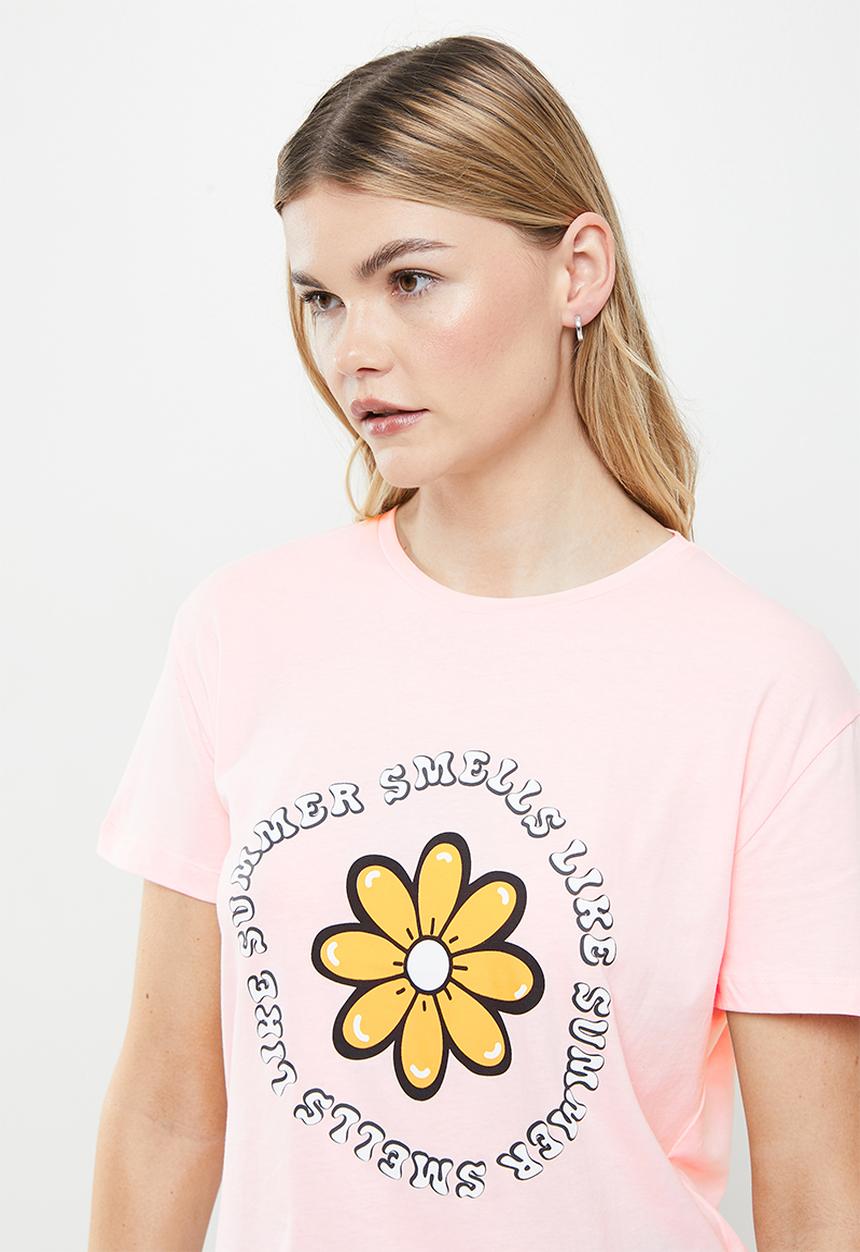 Trendyol - Printed semi-fitted T-shirt - light pink