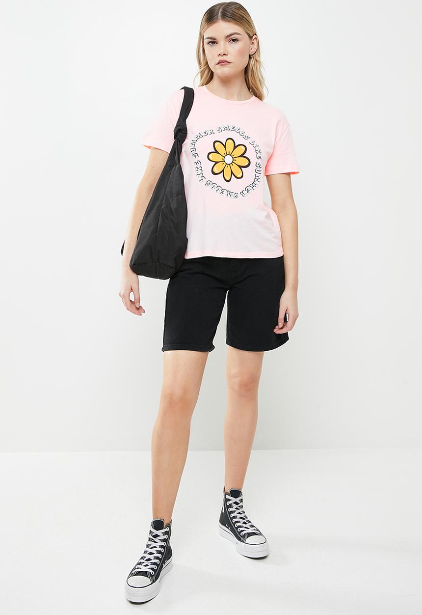 Trendyol - Printed semi-fitted T-shirt - light pink