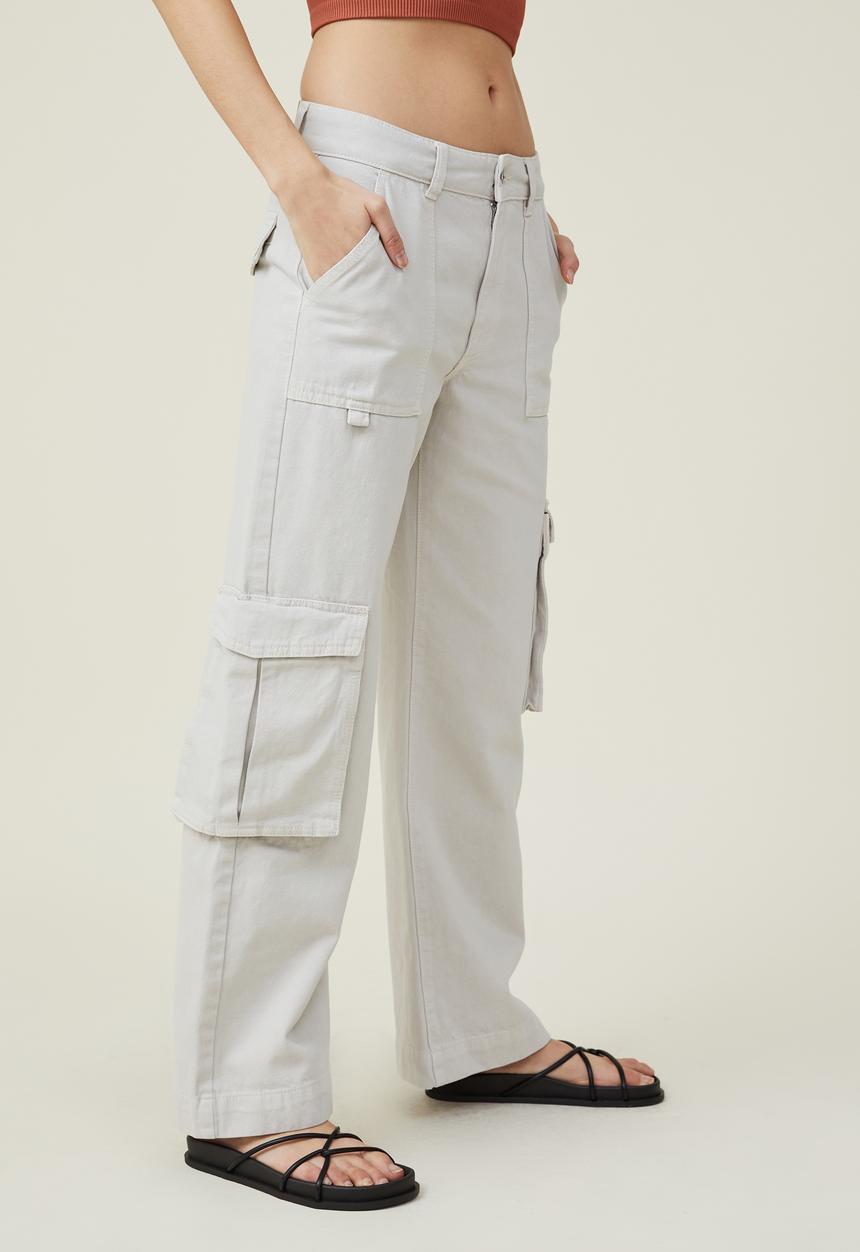 Cotton On - Low rise cargo denim jean - soft taupe