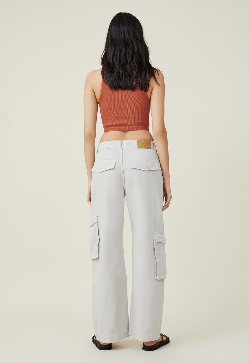 Cotton On - Low rise cargo denim jean - soft taupe