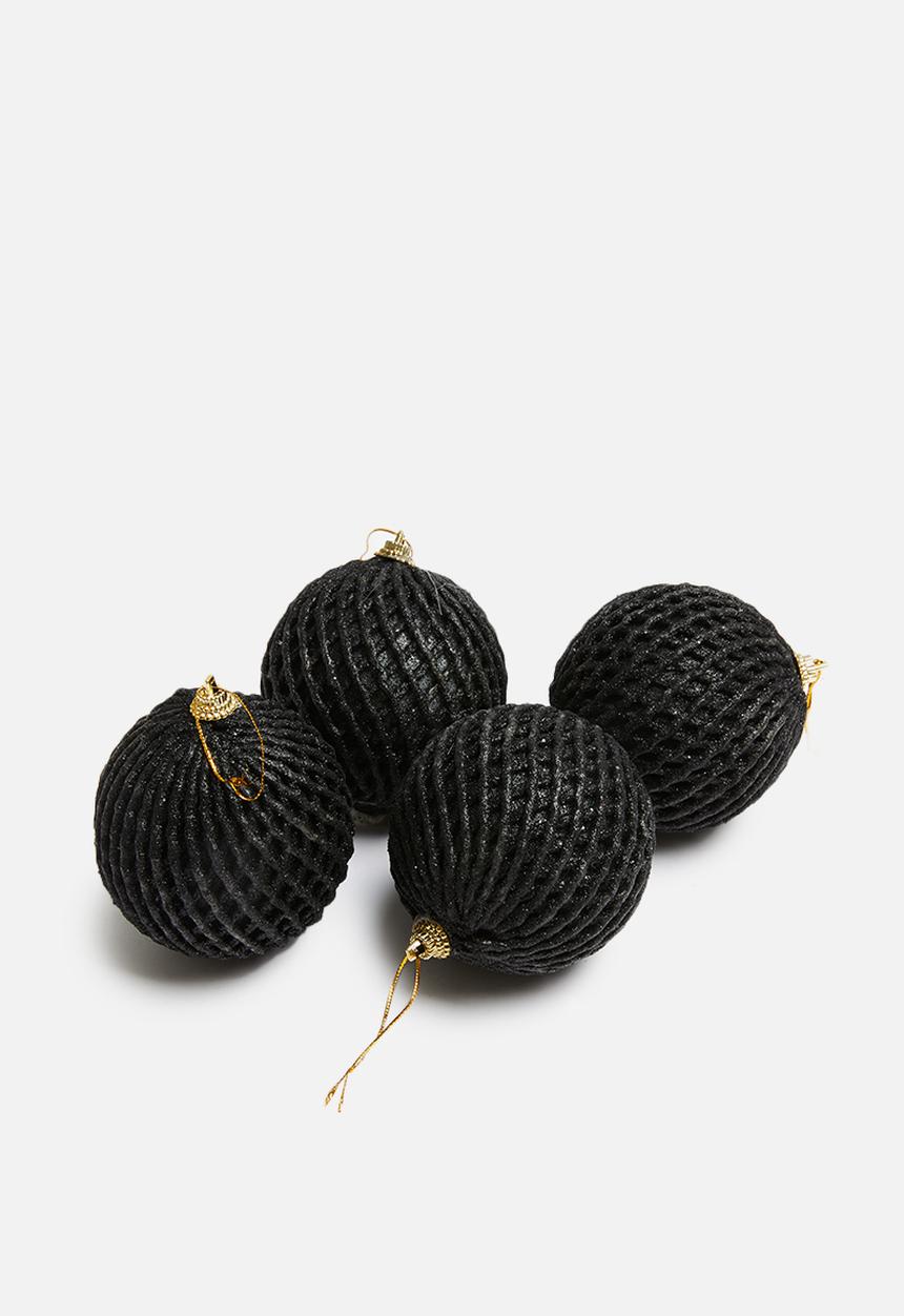 H&S - Glam glitter Christmas Baubles set of 4 - black