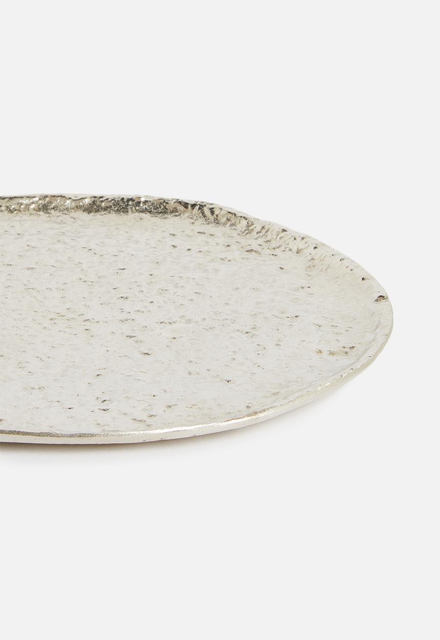 H&S - Hammered metal candle tray - silver