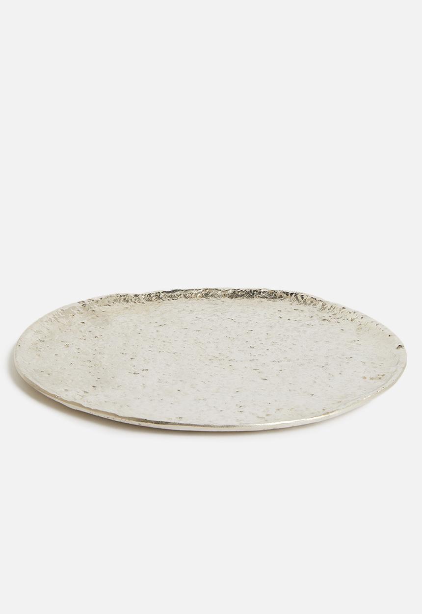 H&S - Hammered metal candle tray - silver