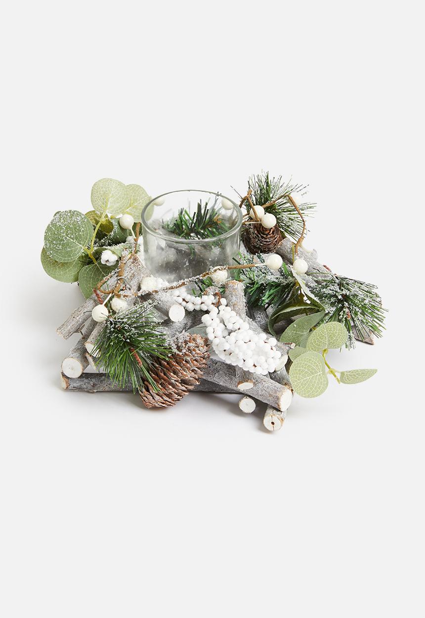 H&S - Rustic Christmas candle wreath - green