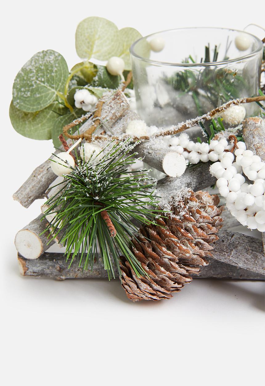 H&S - Rustic Christmas candle wreath - green