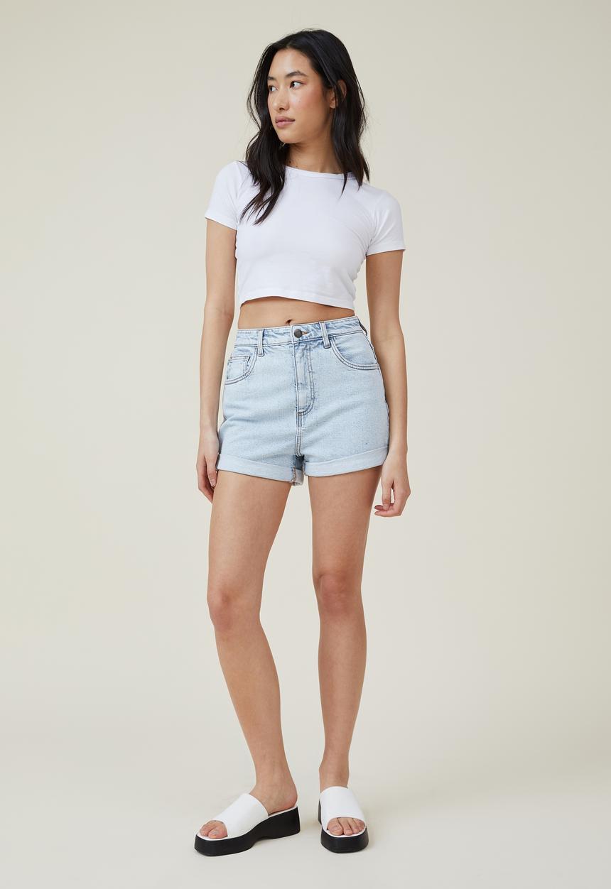 Cotton On - High rise classic stretch denim short - foam blue