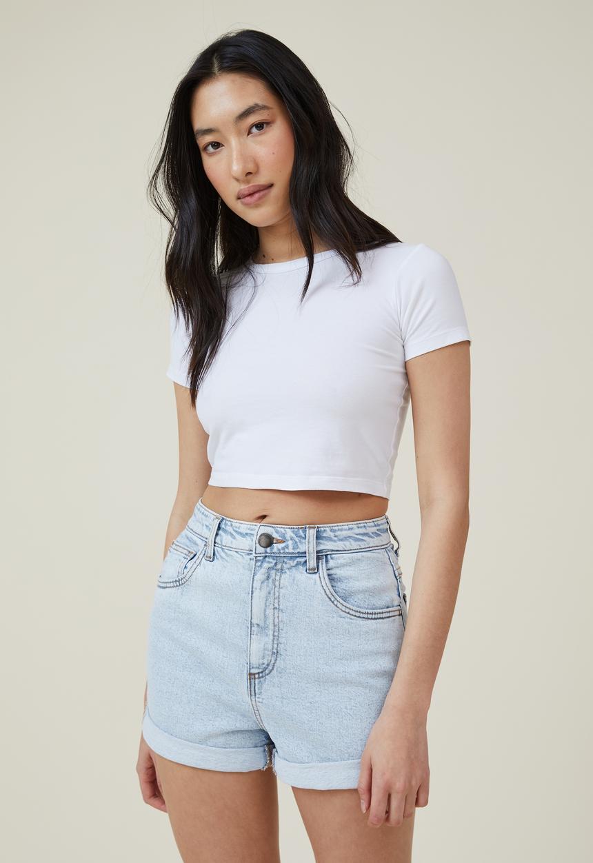 Cotton On - High rise classic stretch denim short - foam blue