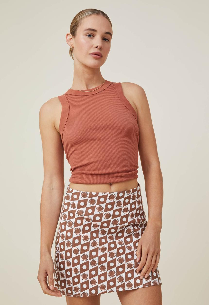 Cotton On - Haven a-line mini skirt - sunny soleil russet brown