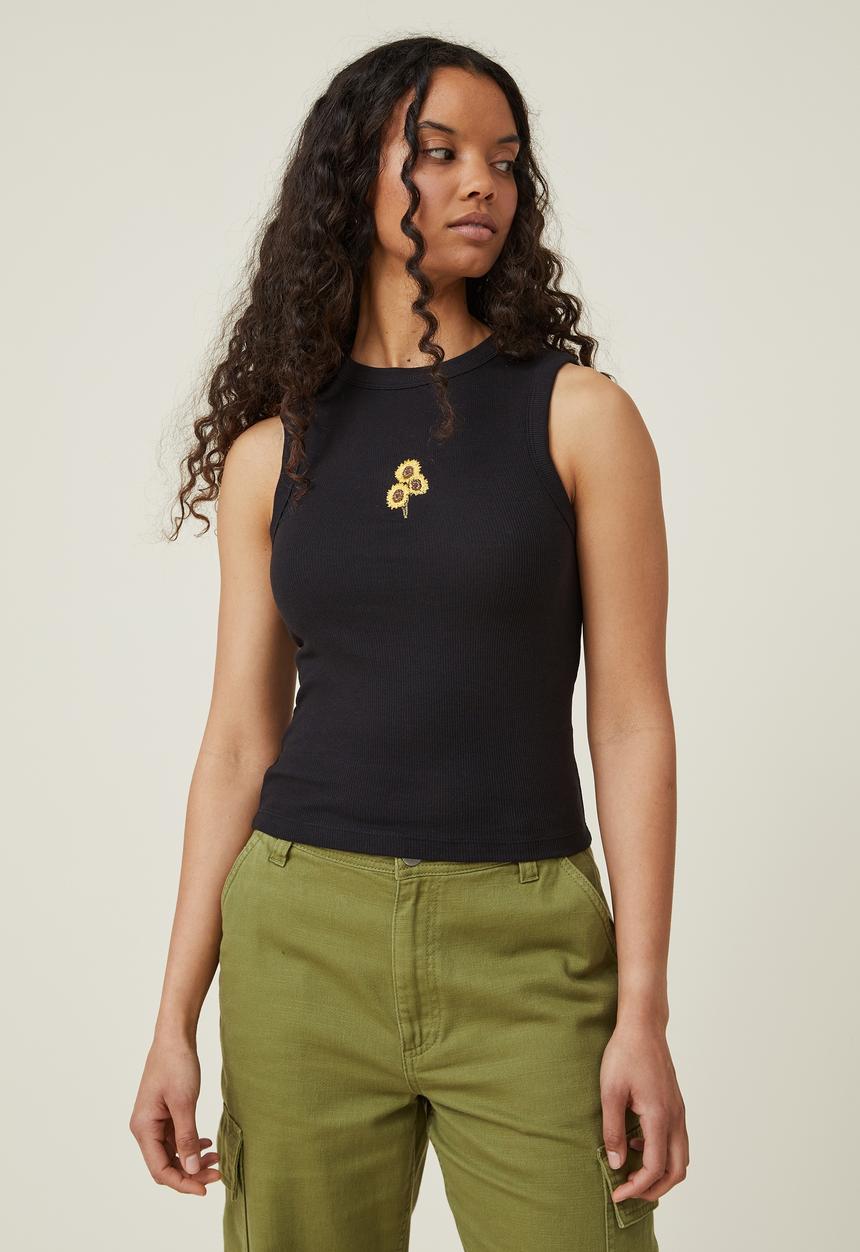 Cotton On - Graphic rib racer tank - sunflower/black