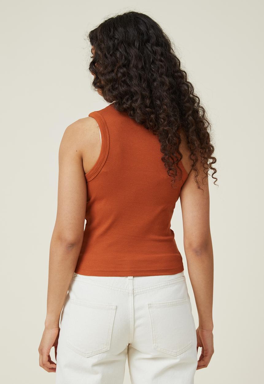 Cotton On - Graphic rib racer tank - rose/autumn brown