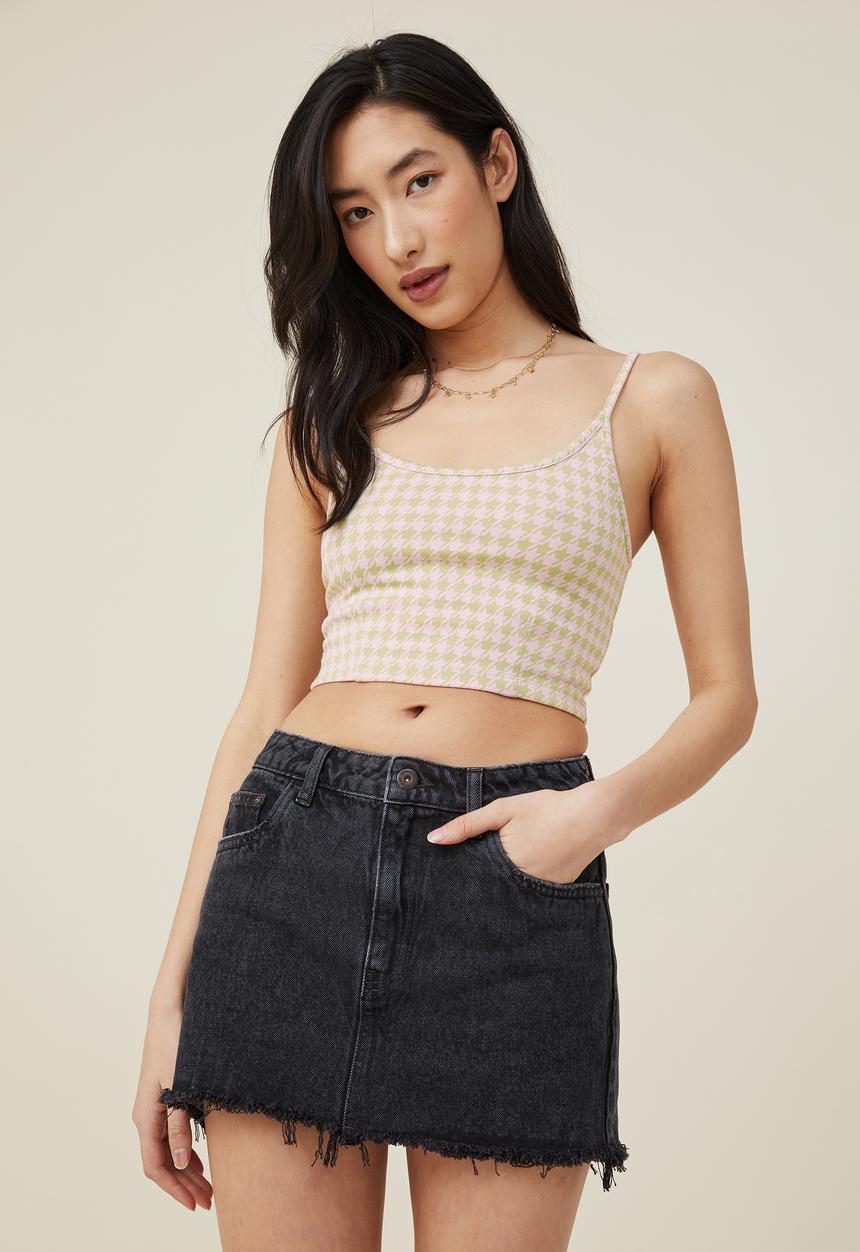 Cotton On - Ebony scoop neck tank - soft khaki/sweet mauve houndstooth