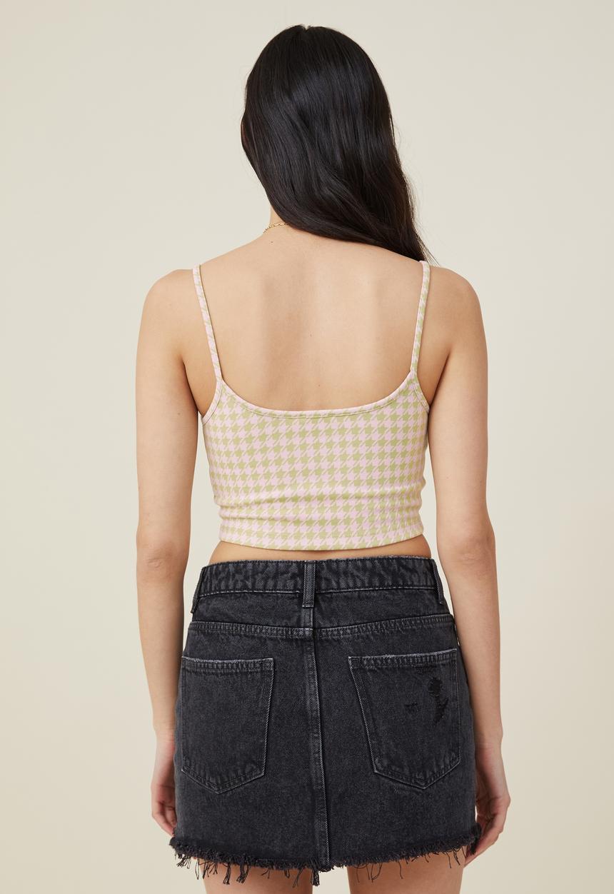 Cotton On - Ebony scoop neck tank - soft khaki/sweet mauve houndstooth