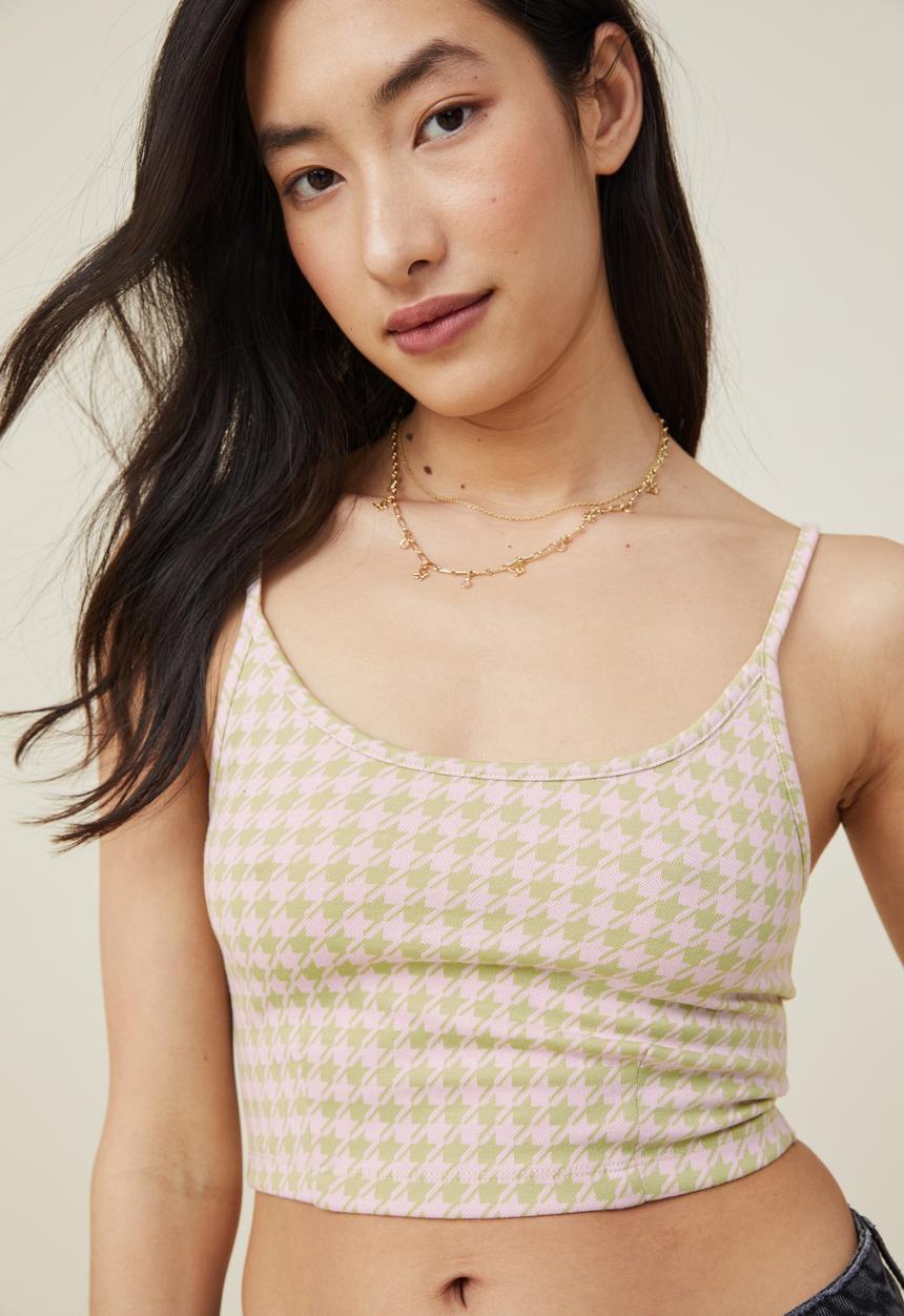 Cotton On - Ebony scoop neck tank - soft khaki/sweet mauve houndstooth
