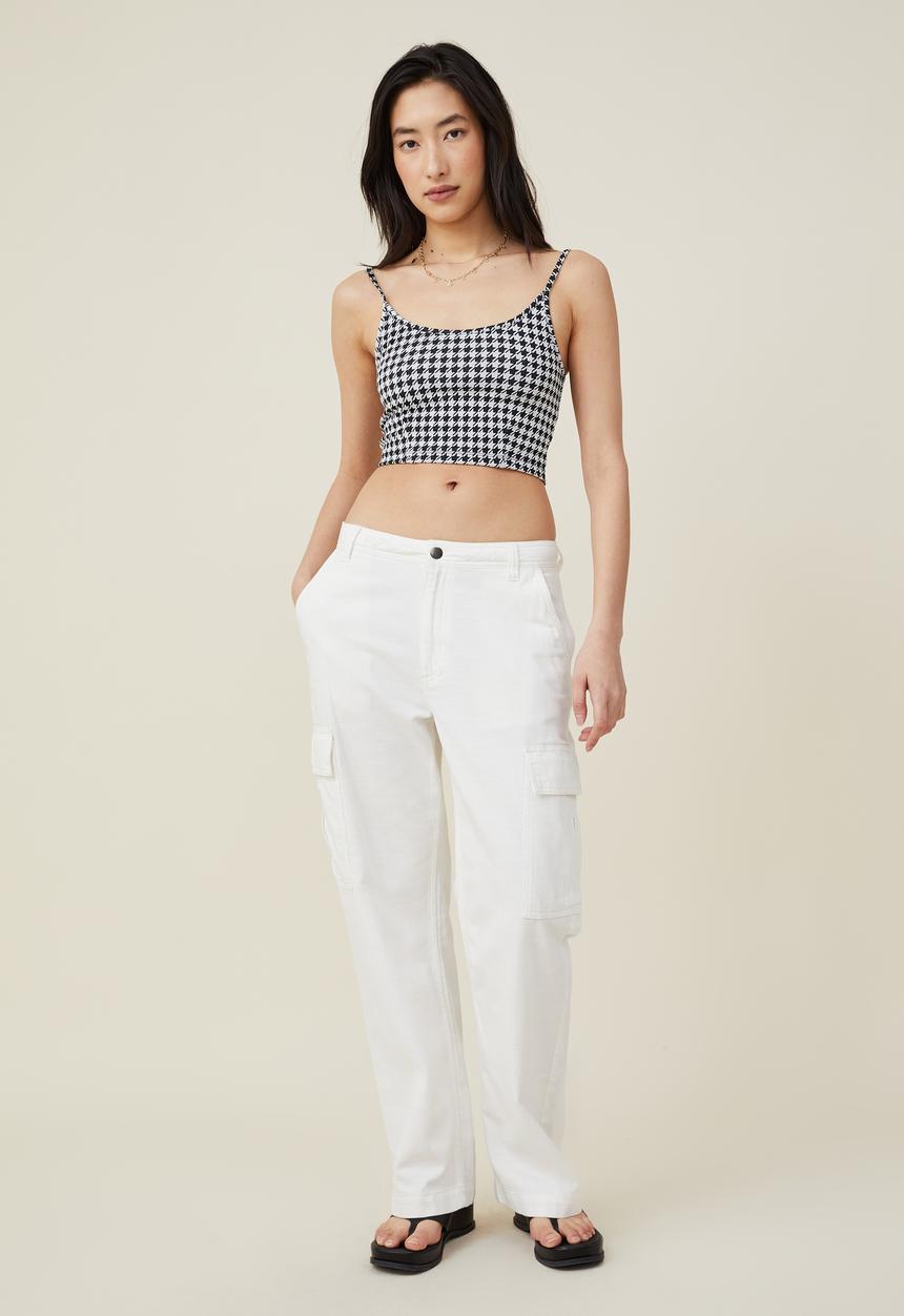 Cotton On - Ebony scoop neck tank - black/white houndstooth