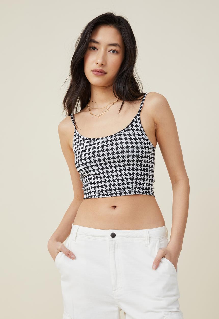 Cotton On - Ebony scoop neck tank - black/white houndstooth