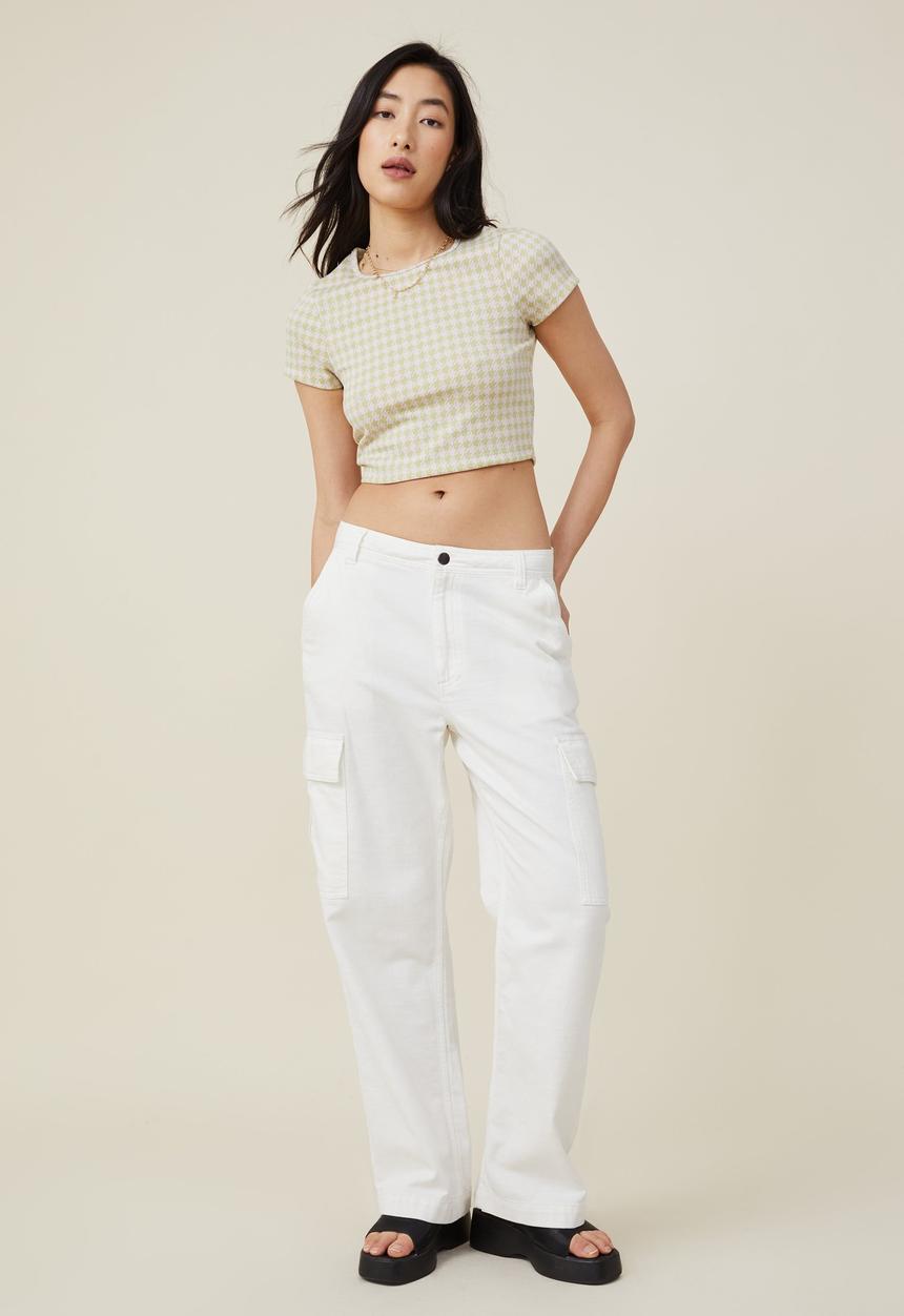 Cotton On - Ebony crew neck tee - soft khaki/sweet mauve houndstooth