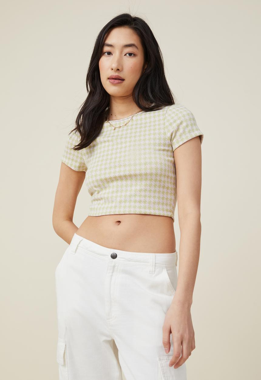 Cotton On - Ebony crew neck tee - soft khaki/sweet mauve houndstooth