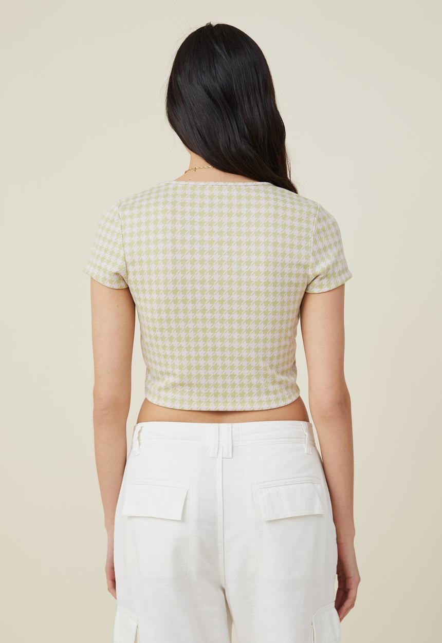 Cotton On - Ebony crew neck tee - soft khaki/sweet mauve houndstooth