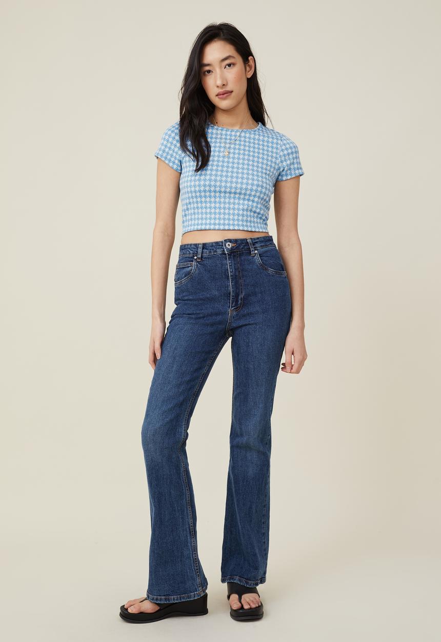 Cotton On - Ebony crew neck tee - buzzy blue/dove grey houndstooth