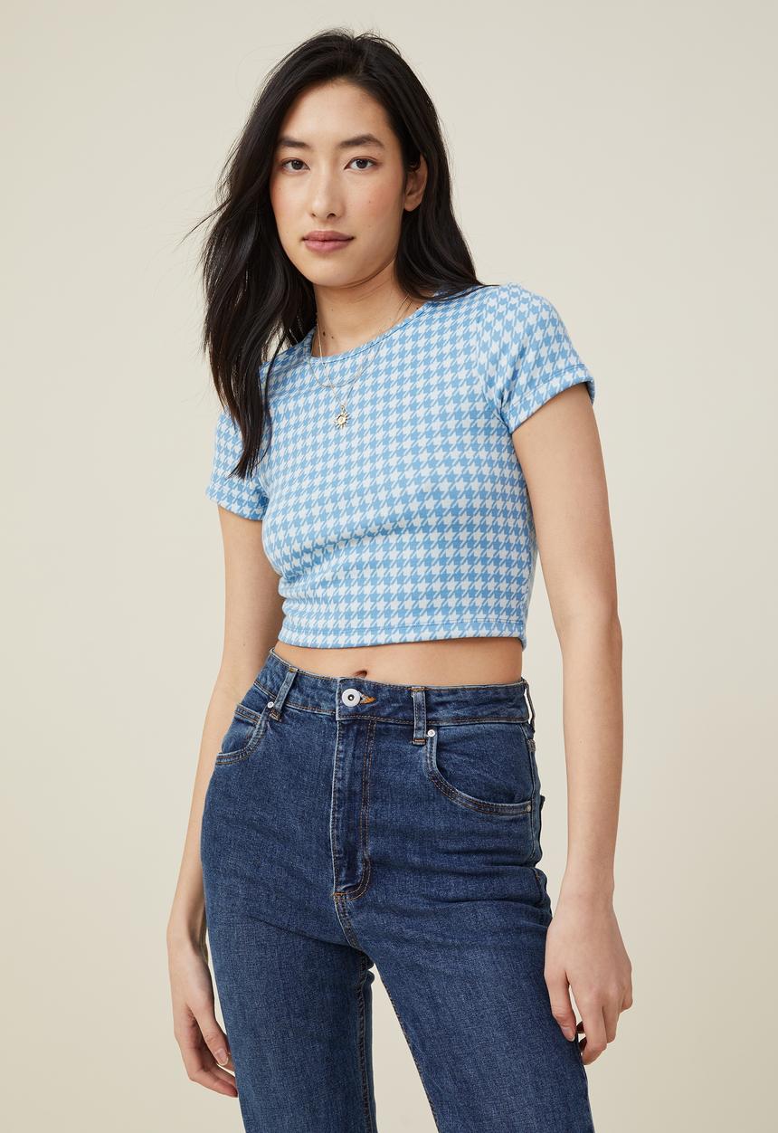 Cotton On - Ebony crew neck tee - buzzy blue/dove grey houndstooth