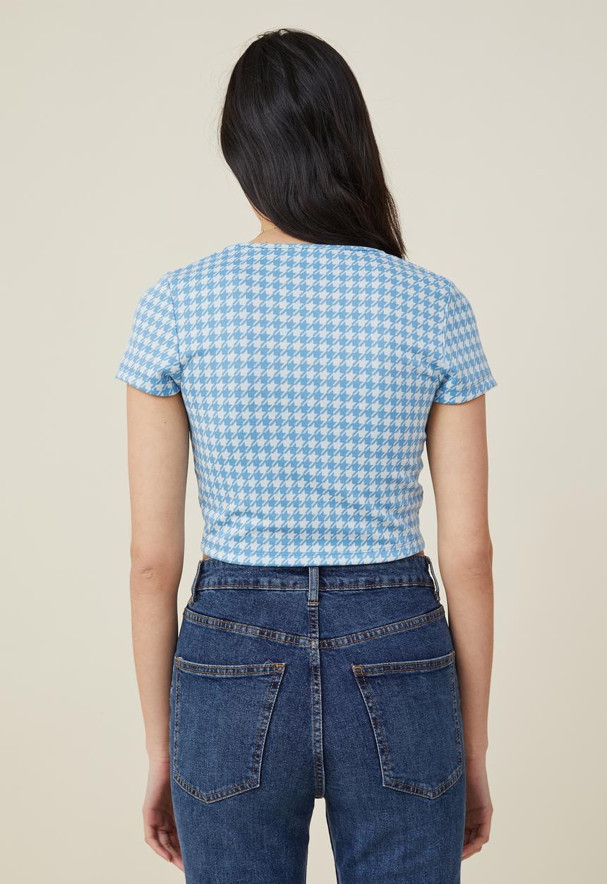 Cotton On - Ebony crew neck tee - buzzy blue/dove grey houndstooth
