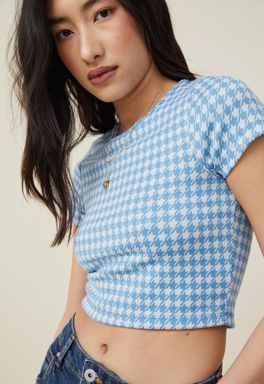 Cotton On - Ebony crew neck tee - buzzy blue/dove grey houndstooth