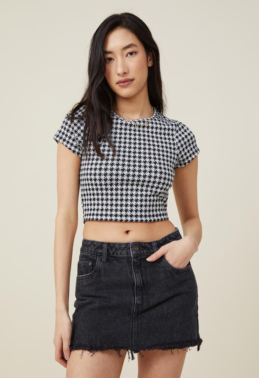 Cotton On - Ebony crew neck tee - black/white houndstooth