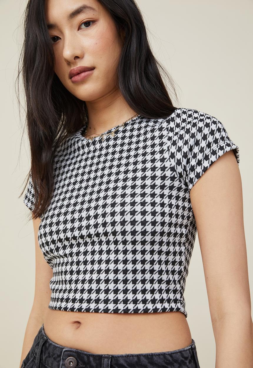 Cotton On - Ebony crew neck tee - black/white houndstooth