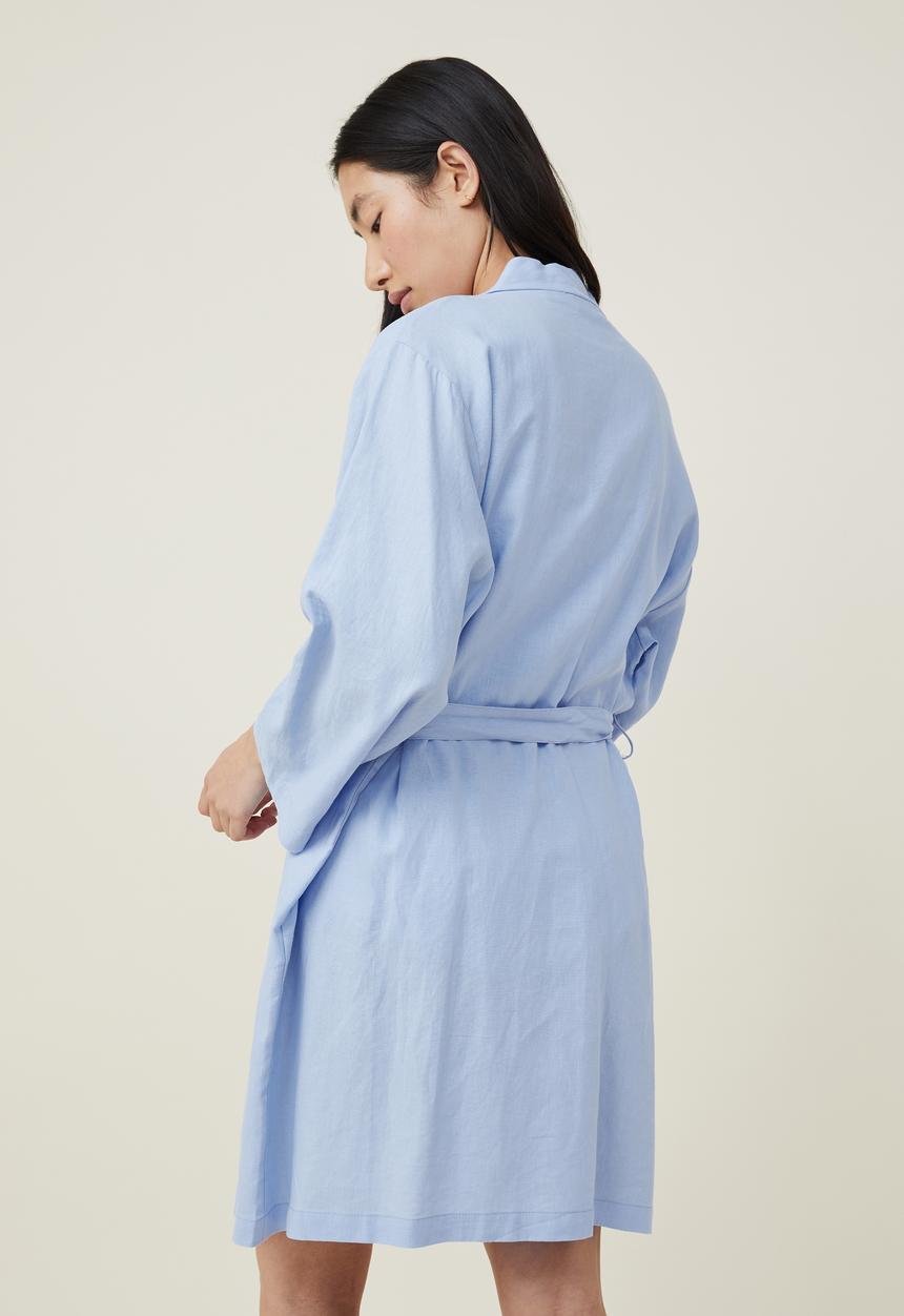 Cotton On - Linen blend sleep robe - hydranger blue