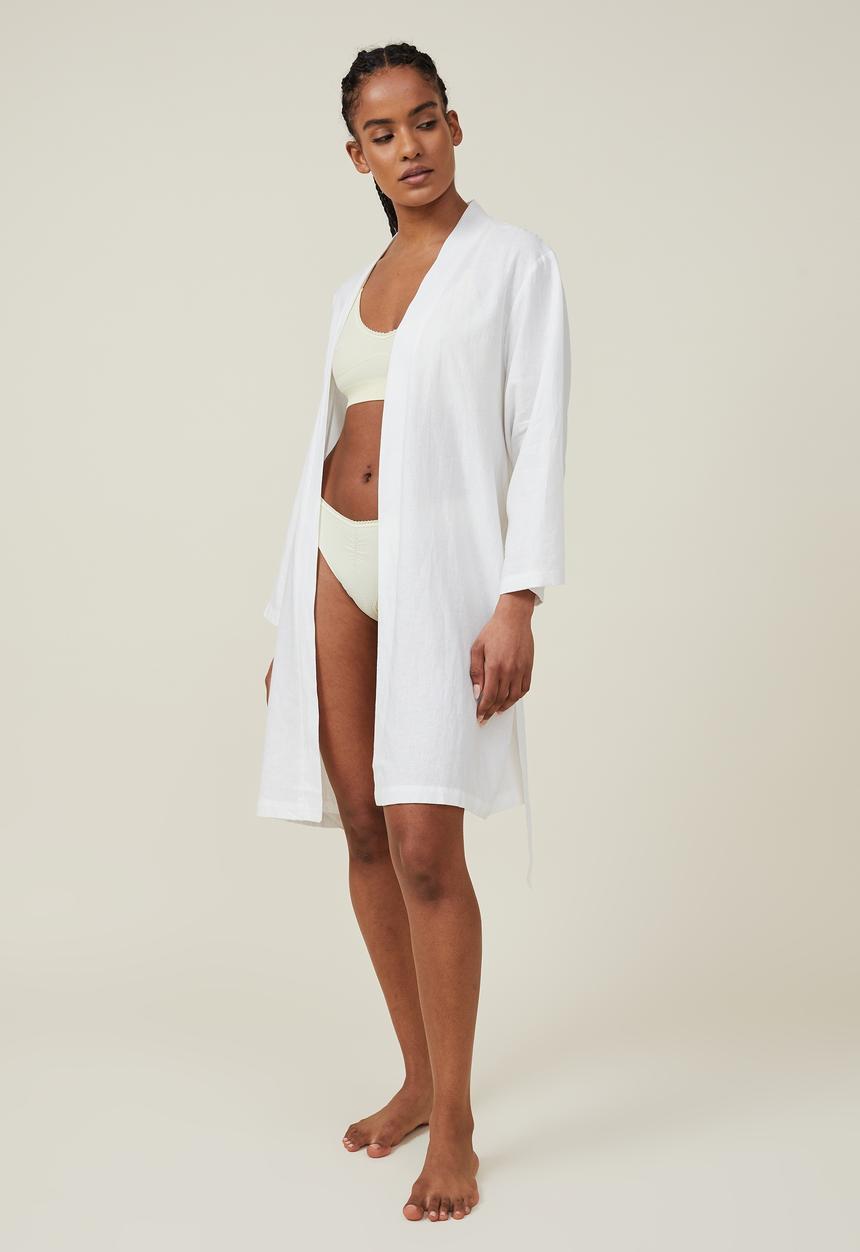 Cotton On - Linen blend sleep robe - coconut milk