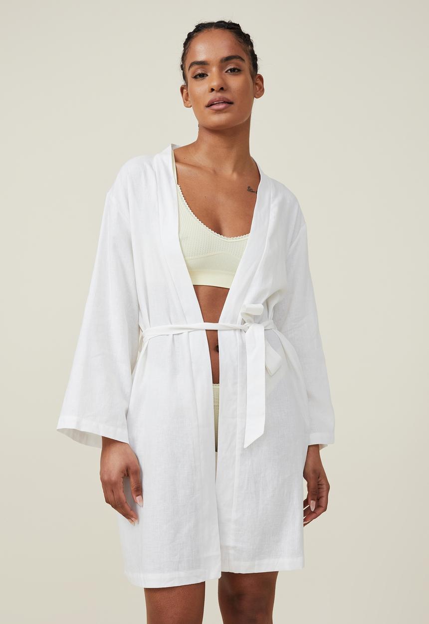 Cotton On - Linen blend sleep robe - coconut milk