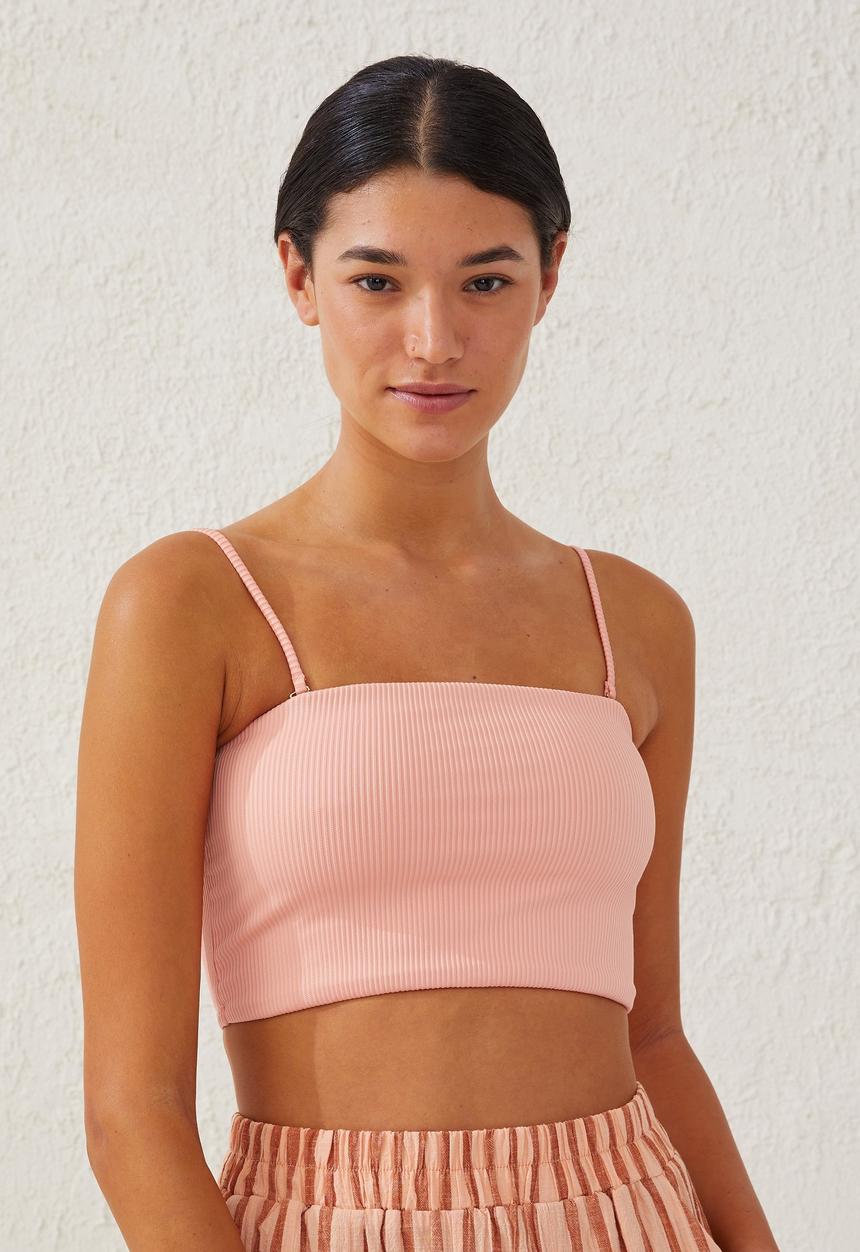 Cotton On - Longline bandeau bikini top - sunset peach rib