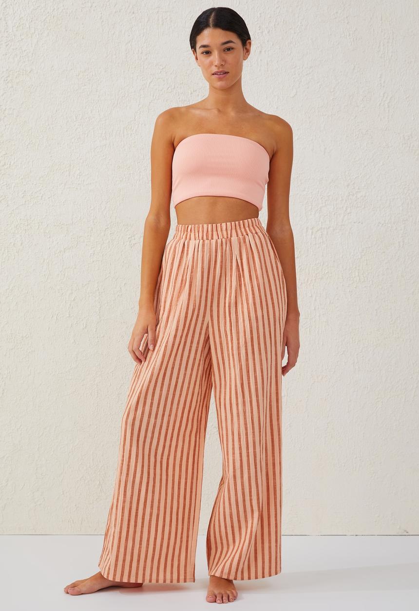 Cotton On - Longline bandeau bikini top - sunset peach rib
