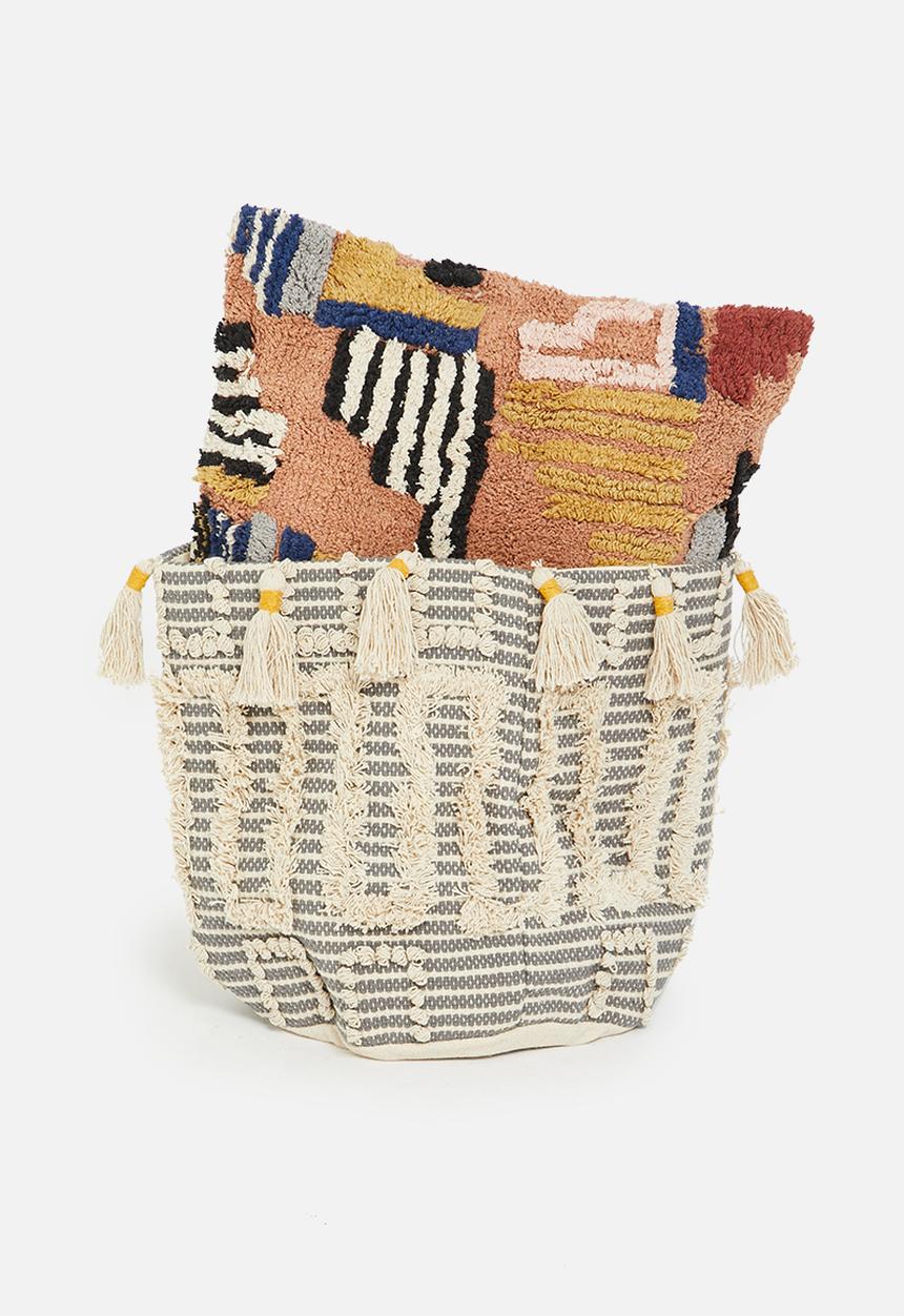 Sixth Floor - Alex tufted basket - grey & yellow