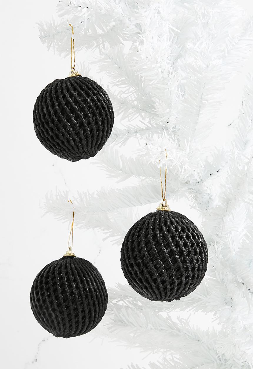 H&S - Glam glitter Christmas Baubles set of 4 - black
