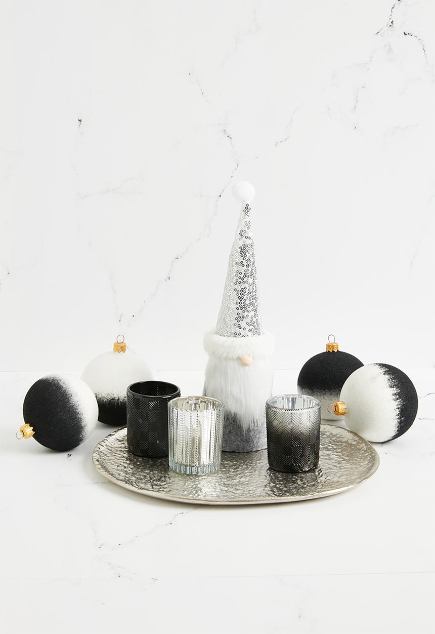 H&S - Flocked christmas baubles set of 4 - black & white