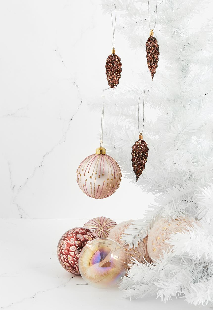 H&S - Leaf glitter hanging decoration set of 4 - copper