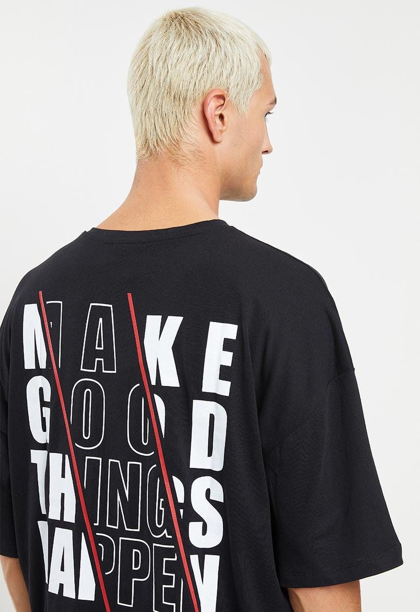 Trendyol - Make good things happen oversized fit tee - black