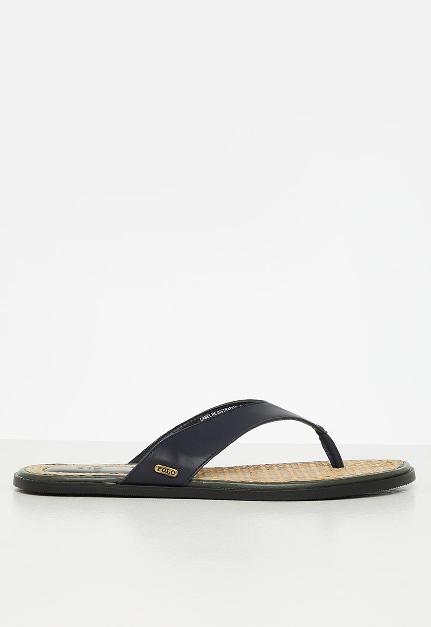 POLO - Raffia leather slip on sandal - navy
