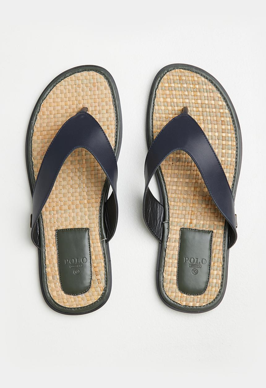 POLO - Raffia leather slip on sandal - navy