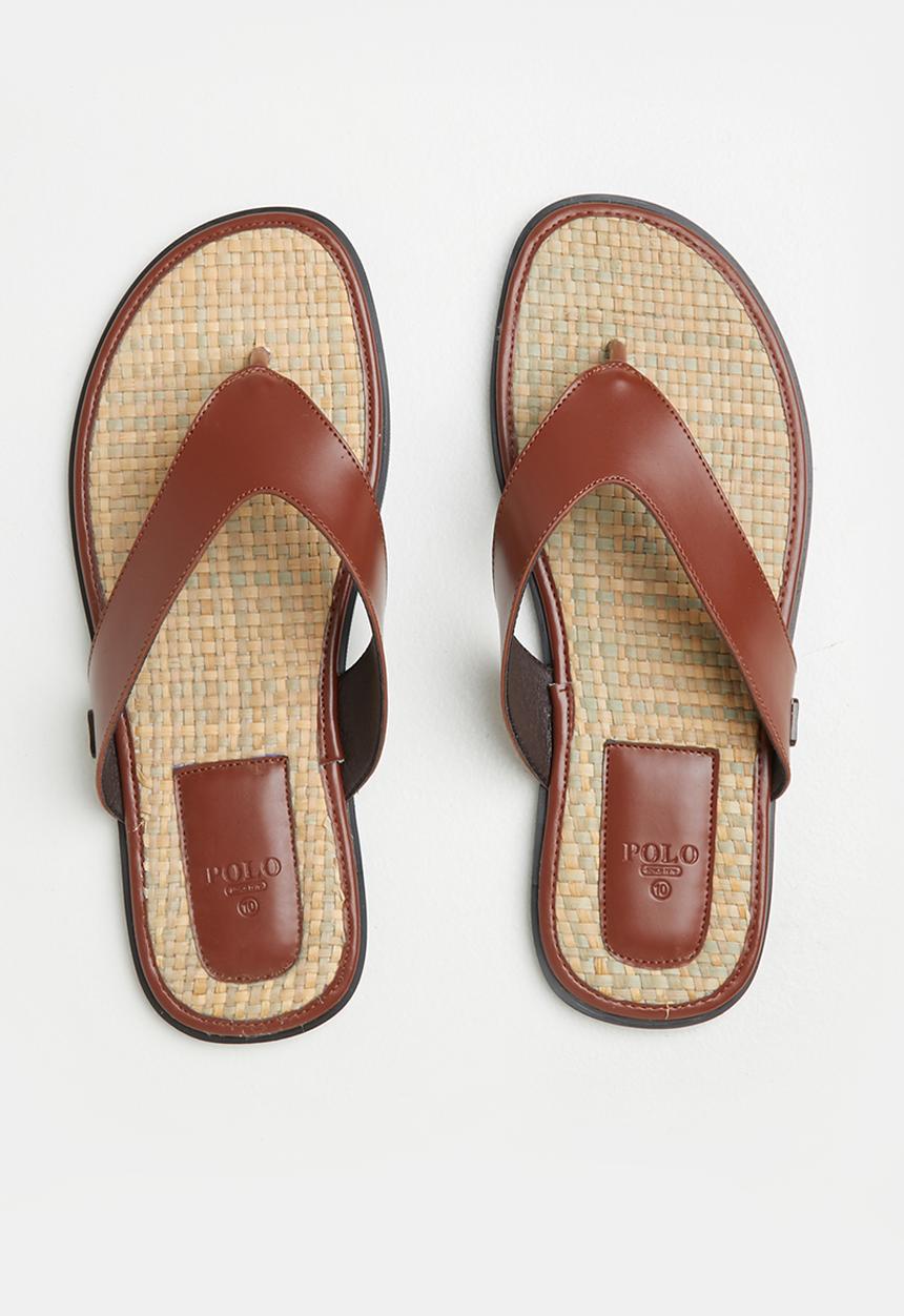 POLO - Raffia leather slip on sandal - tan
